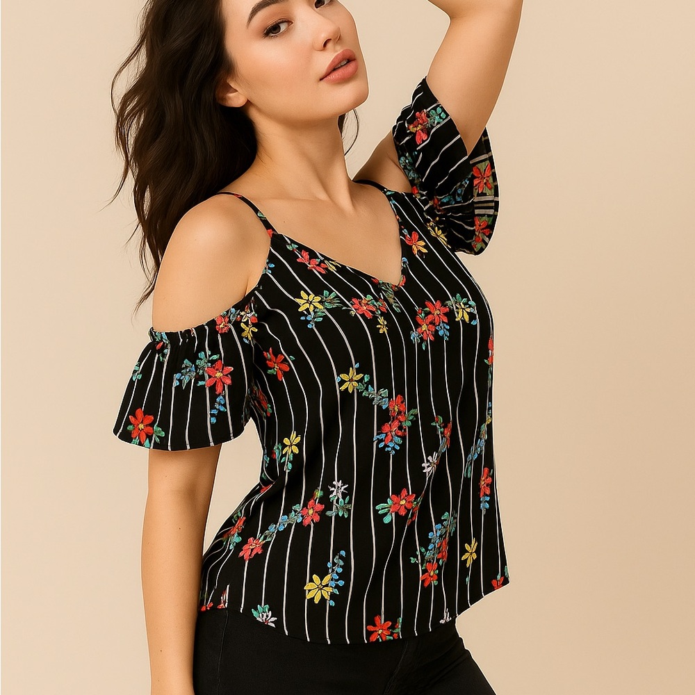 Sienna Sky Black Floral Cold Shoulder Blouse